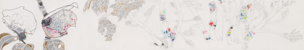 カラフルと骨　colorfull and bone | 2018 | 125×757mm | sumi, colorpencil on paper